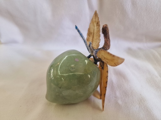 Vintage Chinese Jade fruit plum with Carved Jade  yellow Leaves