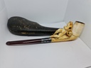 Antique Huge Ottoman Meerschaum & Cherry Amber Faturan & Baltic Amber Pipe "Woman With Hookah" with Diamond Stone