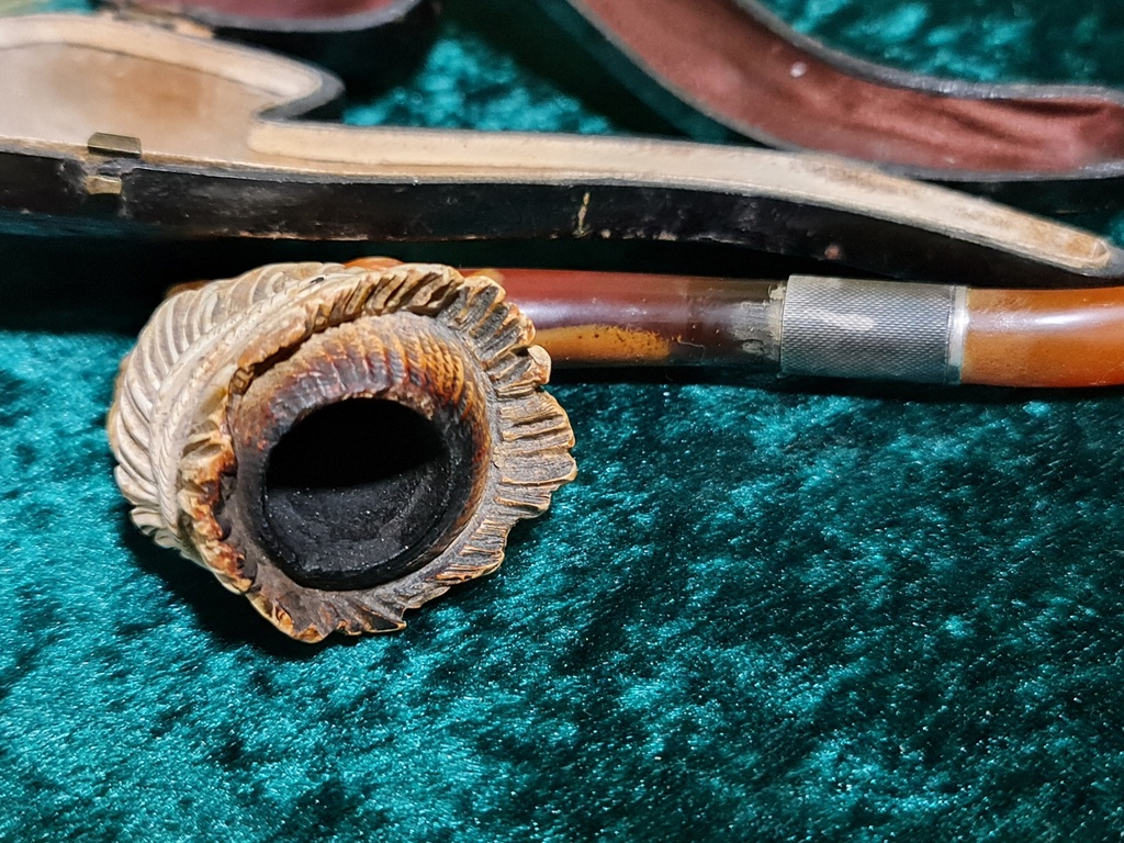 19th C. Meerschaum & Amber Tobacco Pipe/Cigarette Holder "Seminole Man"
