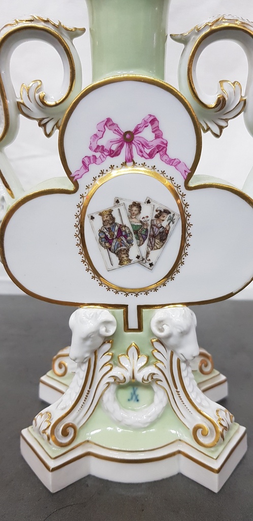 Antique Rare Meissen Cards of Clubs Candlestick 19th. Century