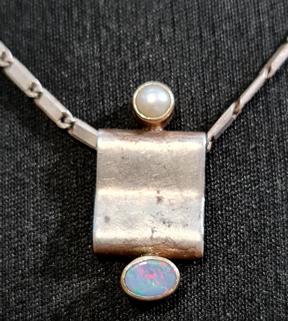 Pearl & Opal Pendant with Solid Silver Necklace