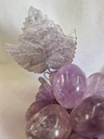 Vintage Amethyst Stone Grapes | Polished Crystal Fruit | Grape Cluster with Metal Leaves
