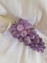 Vintage Amethyst Stone Grapes | Polished Crystal Fruit | Grape Cluster with Metal Leaves