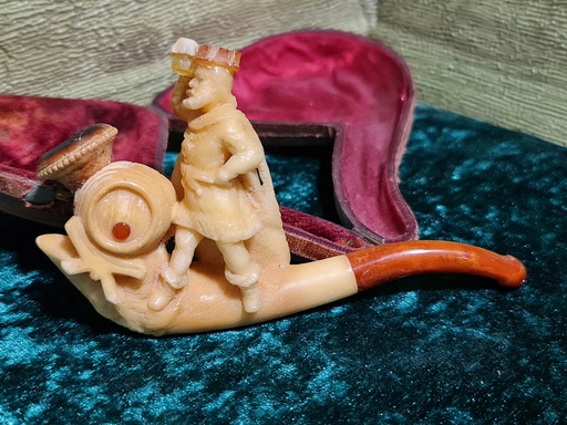 Antique Meerschaum & Baltic Amber Tobacco Pipe/Cigarette Holder "King Gambrinus"