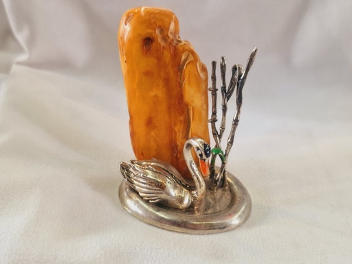 Amber and Solid Silver  Tchaikovsky lake swan Vienna figure 44.1g